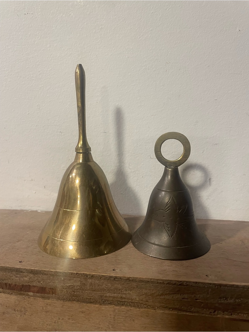 Pair of Vintage Brass Hand Bells, India home accents collectible